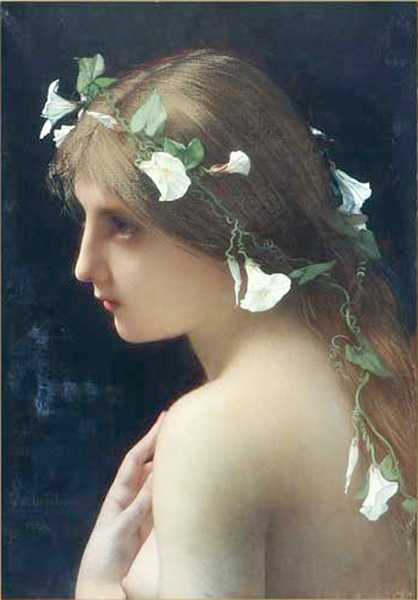 nymph with morning glory flowers